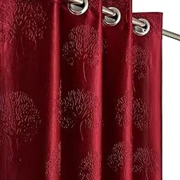 GOYTEX Premium Polyester Grommet Floral Semi Sheer Curtains 5 Feet Long Pack Of 2 (Maroon, 4 Feet X 5 Feet)-picture-12