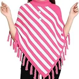 Women Poncho with beautiful striped design for winters | Winter poncho for women in dual color pattern-image-0