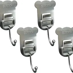 Party Propz Stainless Steel Adhesive Hook - 4 Pcs Silver Wall Hooks for Hanging | Wall Hanging Hook | Self-Adhesive Hooks | Kitchen Accessories Items | Sticky Hooks for Walls Heavy (Metal)-picture-15