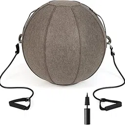 KEYOZA Yoga Ball Chair, 25.5 Inch Exercise Ball with Cover & Resistance Bands & Handles & Pump for Pilates Stability Balance Training, Ergonomic Posture Ball Sitting Chairs for Office Home (Brown)-image-85