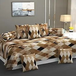 KETOSTICS Premium Cotton Diwan Set 8 PCS|300 TC Fabric |1 Bedsheet (90x60 inch), 5 Cushion Covers (16x16 inch), 2 Bolster Covers (16x32 inch) |Vibrant Floral & Geometric Designs| Brown-image-33