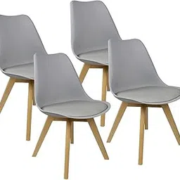 My Art Design - Set of 4 Modern Style Mid Century Modern Dinning Room Cafe Hotel Office Wooden Legs Chair (Grey Fully Wooden Legs)-image-3