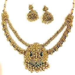 adyashree emporium Adyashree Ruby & Emerald, pearl based Antique design Gold plated south Indian Wedding Traditional temple jewellery set. Latest fashion full Combo for Girls & Women-picture-35