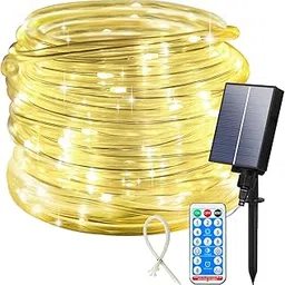 ICRGB Solar Rope Lights Outdoor, 66FT 200LED Christmas Fairy Light with Remote, IP67 Waterproof Solar String Lights, Timing & 8 Modes, Outdoor Light for Garden Patio Porch Pool, Warm White-picture-12
