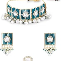 Green Multistrand Beaded Cluster Choker Necklace Earring & Ring Set For Women-ZPFK16501-image-48