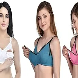 Stylist Cotton Blend Casual Non-Padded Medium Coverage Wire Free Solid Maternity/Nursing Bra for Women (White-Green-Pink, 30B) (Pack of 3)-picture-22