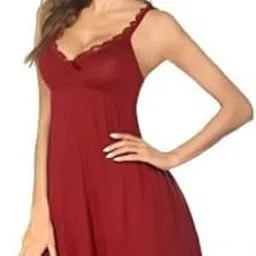 bella intima Lace Babydoll Lingerie Set with Net Fabric Thong Panty Chemise Mesh Printed Nightgown Sleepwear V Neck Nighty for Bridal’s Wedding Nightwear|Maroon-picture-56