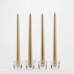 Kuber Selection Pack of 6 Pcs 9.5 Inch Premium Golden Metallic Taper Candle, 9.5" Long - Set of 6 Pcs (Pack of 6 Pcs)-image-69