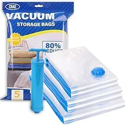 CRAE Vacuum Storage Bags for Travel,Space Saver Compression Storage Bags for Packing | Airtight Reusable Ziplock with Hand Pump |(2 Piece 50X70,2 Piece 60X80,1 Piece 80X100,1 Hand Pump) 5 Piece Set-image-9