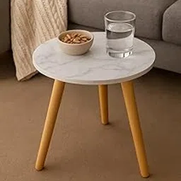 Ereteken ART Round Side Table, Small End Table for Living Room, Modern Accent Table Coffee Side Table with Solid Wood Legs for Small Space, Easy Assembly, White-picture-15