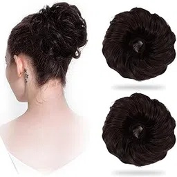 Sanas (2pcs) Hair Accessories For Women Wedding Stylish Hair Bun Accessories Scrunchies For Women Bun Extension Messy Buns Brown (2pcs)-picture-55