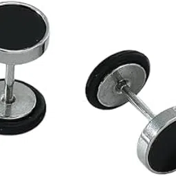 fimbul Steel Round Stud Earrings for Men, Girls,Unisex Black-picture-21