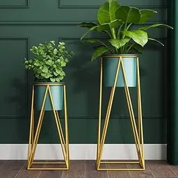 LARGE Modern Metal Floor Flower Stands Planter for Living Room Bedroom Display Plant Stand Tall Indoor Plant Stand with Planter Pot Stand Size 30 x 25x20 inch Set of 3 (SET OF 2 G)-picture-26