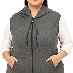 unaone Women Black Hoodie Sweatshirt with Fleece Material Sleeveless Jumper Front Zipper Regular Sweatshirt-picture-45