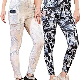 poojaran saree Womens High Waist Yoga Leggings with Phone Pocket, Smoke Print Pattern, Gym Pant, Workout, Running, Pack of 2-picture-17