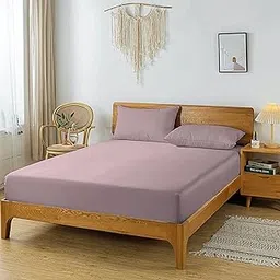 APALA Cotton Feel Glace Cotton Solid King Size Double Bed Bedsheet with 2 Pillow Covers, Size,- 90x100 Inches, (Violet)-image-95