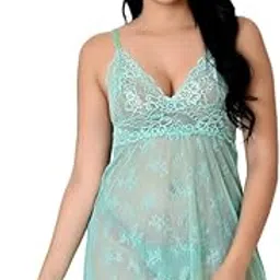 fihana Women Soft Lace Net Above Knee Babydoll Nightwear Dress with Panty S to 3XL-picture-17