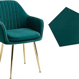 Finch Fox® Ambar Upholestery Velvet Armchair with Armrest & Backrest Upholstered Seat Dining Living Room Chair with Golden Legs Base Teal Blue Color-picture-31