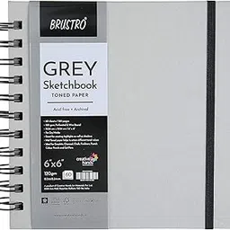 Brustro Toned Paper - Grey Sketchbook, Wiro Bound, Size 6" x 6", 120GSM (60 Sheets) 120 Pages-picture-15