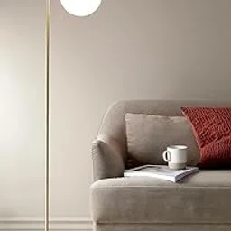 Modern Floor Lamp with Globe Shade, Black Metal Stand, Curved Design, Living Room Reading Light, Side Table Attachment (Contemporary)-picture-42