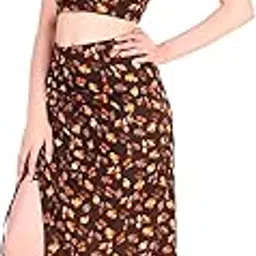 trymisfit Women's Cotton Blend Slip Co-Ord Set Two Piece Dress Cotton Multicolour Backless Western Dress for Girls with Floral Printed-picture-11