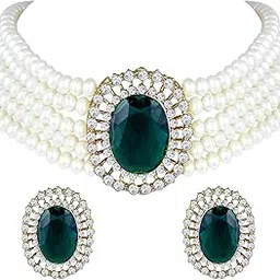 i jewels Gold Plated Traditional Stone Studded Pearl Choker Necklace Jewellery Set For Women/Girls (ML316)-picture-54