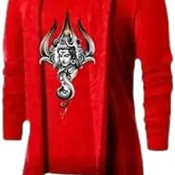 dublly Red Stylish Mens Shrug with Lord Shiva Print | Spiritual Open Cardigan-picture-24