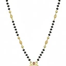 Traditional Gold-Plated Black Beads Mangalsutra Necklace with Ruby CZ Pendant, Indian Wedding Jewellery-picture-36