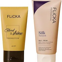 FLiCKA Makeup Kit | Blend & Shine Liquid Foundation 30ML (Natural) | 3 In 1 Silk Touch Primer Moisturiser and SPF (Sun Protection Formula) 60ML | Make up Combos-image-4