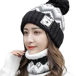 SYGA Women Hat & Scarf, Velvet Neck Scarf Beanie Hat Skiing Hat Hiking Sports for Autumn Winter, 54-58 cm-picture-55