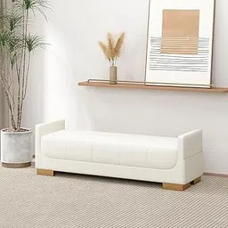 LEGACY OF COMFORT Hary Bedroom Bench Leather Bedroom Ottoman Bench Upholstered End of Bed Bench Modern Entryway Shoe Bench Armrests and Side Pockets Living Room Bench Dinning Room (Beige)-image-76