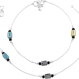 gehena by estele Elegant Chain Payal Set for Women|Rhodium Coated Anklets with Multicolor Beads|Lightweight Jewelry – OSSP-0709-IRMC ANKLET-picture-50