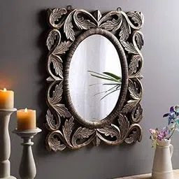 Decorative Wall Mirror with Vintage Carved Wooden Frame, Oval Shaped Mirror with Antique Bronze Finish, Rustic Wall Decor for Living Room, Bedroom, and Hallway-picture-15