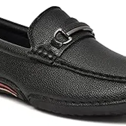 rosso bruno Men's Black Casual Loafers | Synthetic Slip-On Shoes with Metal Accent | Stylish Round Toe Loafers for Office, Party & All Ocassions-picture-29