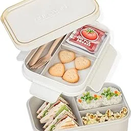 Munch Mates Bento Box for Kids & Adults | Dual-Tier 1200ml Lunchbox | Leak-Proof, BPA-Free | Built-in Cutlery | Wheat Straw Plastic | Fun & Food-Safe Tiffin Box-picture-20