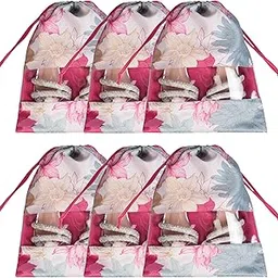 homestrap Gulmohar Luxe Drawstring Shoe Pouch Cover -Floral Design Shoe Storage Bag | Footwear Organizer | Travel Shoe Bag(Pack of 6)(Pink)-picture-32