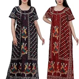 for n beauty Women's Pure Cotton Regular Nighty Rajasthani Nighty Rajasthani Gown Jaipuri Night-picture-29