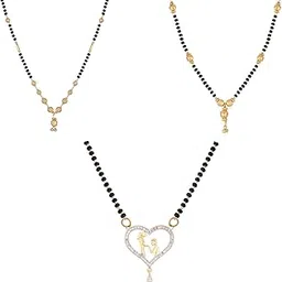 zeneme Jewellery One Gram Gold Plated Combo of 4 Mangalsutra Necklace Pendant Tanmaniya Nallapusalu Black Bead Chain For Women and Girls-picture-46