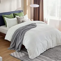 Duvet Covers King Bed Size with Corner Ties & Zipper Closure, Ivory, Quilt/Rajai/Comforter/Duvet Cover for King Bed, Polycotton Package Includes[ 1 Duvet Cover & 2 Pillow Covers image 1