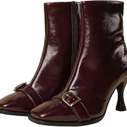 theater Women Cherry Red Square Toe Kitten Ankle Boots | Winter Short Boots with Side Zipper for Work, Party & Casual Wear-picture-12