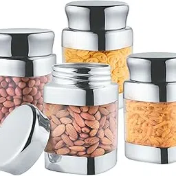 JVL Stainless Steel Square Canister Set of 4, Airtight, Rust resistant Durable Food-Grade Kitchen Storage Containers for Spices, Pulses, Snacks & More (900 ML)-picture-19