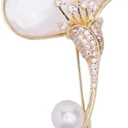 MOP Flower Brooch Pin | 18k Gold Plated | Trendy, Lightweight & Comfortable | Stylish & Tarnish-Resistant | Qty : 1pc-image-0