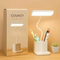 Counzy Study Lamp with 3 LED Color| Rechargeable Light LED Table Lamp| Lamp for Study Type- C Fast Charging | ABS, White (Pack of 1) (028)-picture-35