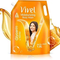 Vivel Moisturizing Body Wash, Glycerin & Honey Shower Gel, 1500 ml Supersaver XL Refill Pouch, For Soft, Glowing Skin, Mild and Pure Bodywash, For Women & Men image 1