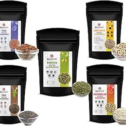 BRALCON Seeds Combo of Chia, Watermelon, Pumpkin, Sunflower, Flax Seeds - 500g (5 x 100g Each Pack) | Unroasted Mix Seeds for eating with Omega 3 and rich in Fiber, Protein for Weight Loss-image-45