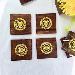 Alfkurt Golden Tea Coaster Set,4 Serving Tea, Coffee, or Cold Home Decor Square Shape Dining Table Decor Accessories (Handmade Golden)-picture-17