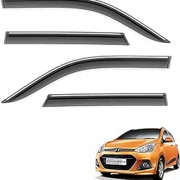 Car Compatible Wind Deflectors Rain Guard Door Visor for Hyundai Grand I10 (2013-2017 Model) - Chrome Lined, Polycarbonate, Smoke, Set of 4 Pcs-picture-36