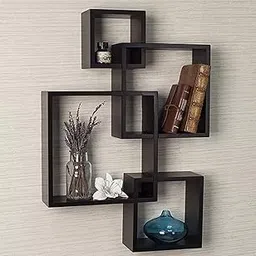 Wooden Cave Wall Decoration Items for Living Room Hanging 3D (Black) (Set of 4) | Wooden Wall Shelves | Made in India-picture-20