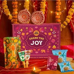 GO DESi Diwali Gift Box –12 Items | Share the Joy Diwali Gift Hamper | Diya Set | Coconut Laddu | DESi POPz: Tangy Imli, Real Aam, Kaccha Aam | Meetha Paan | Diwali Gifts for Family and Friends-image-4