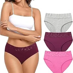 nicsy Women’s Underwear Cotton Lace Panties for Women, Soft Ladies Lace Trim Underwear, Hipster, Briefs, Mid Waist Bikini Panty-picture-23